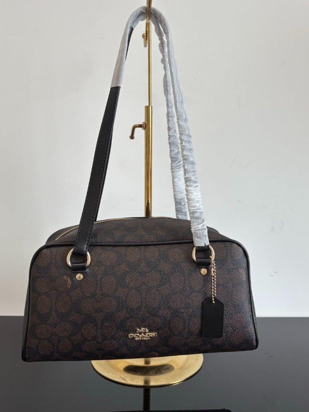 Signature Canvas Satchel Bag, Brown/Black